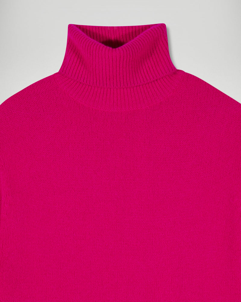 Pull Col Roulé Bords Contrastés - Raspberry Pink - Femme