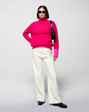 Pull Col Roulé Bords Contrastés - Raspberry Pink - Femme