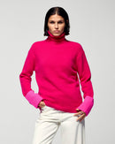Pull Col Roulé Bords Contrastés - Raspberry Pink - Femme
