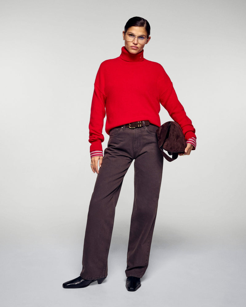 Pull Col Roulé - Hot Red - Femme