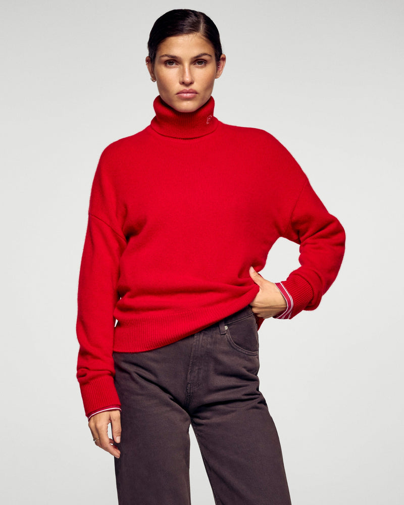Pull Col Roulé - Hot Red - Femme