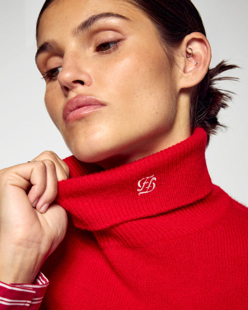 Pull Col Roulé - Hot Red - Femme