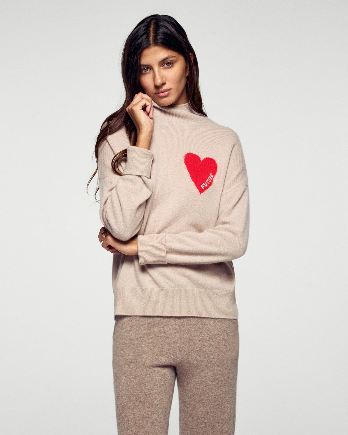 Heart High-Neck Jumper - Iced Sand - Women