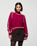 Pull Col Montant Liserés Contrastés - Solar Burgundy - Femme