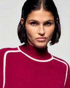 Jersey de cuello alto con ribetes contrastados - Solar Burgundy - Mujer