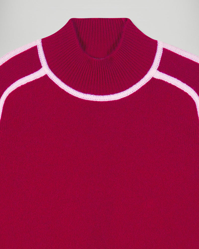 Pull Col Montant Liserés Contrastés - Solar Burgundy - Femme