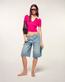 Pull Col Polo Crop Bicolore