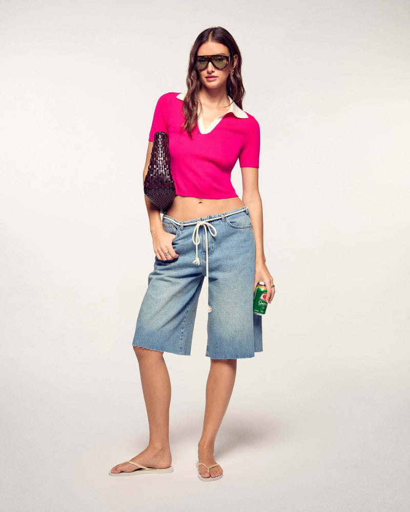 Pull Col Polo Crop Bicolore