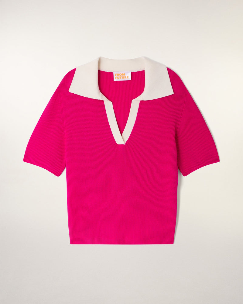 Pull Col Polo Crop Bicolore
