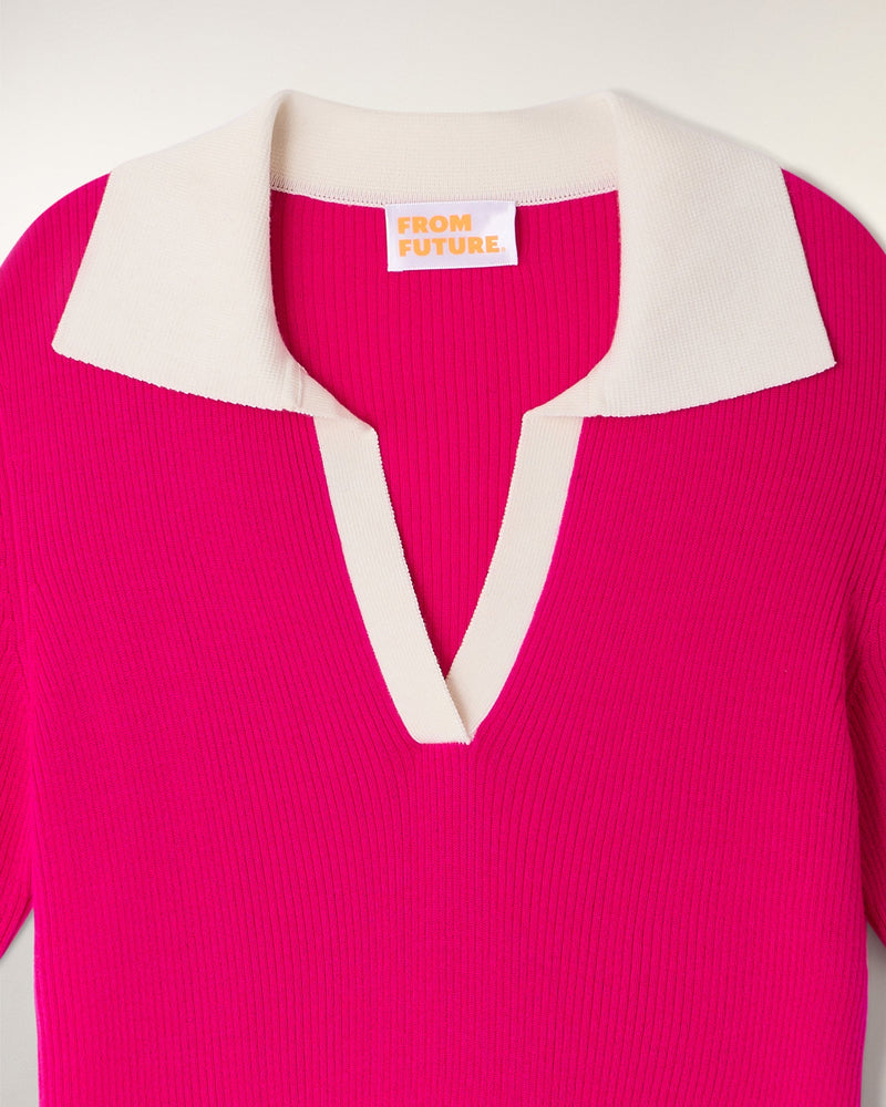 Pull Col Polo Crop Bicolore