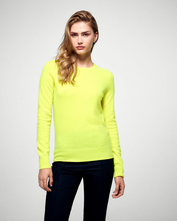 Pull Col Rond - Jaune Fluo - Femme