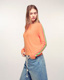 Pull Col Rond Bandes Multicolores Aux Manches - Star Orange