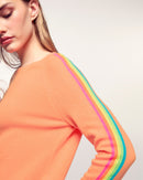 Pull Col Rond Bandes Multicolores Aux Manches - Star Orange