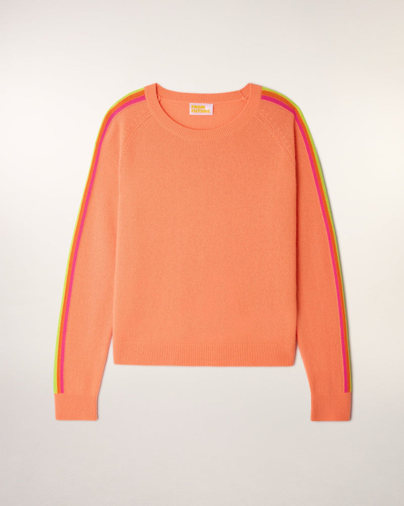 Pull Col Rond Bandes Multicolores Aux Manches - Star Orange