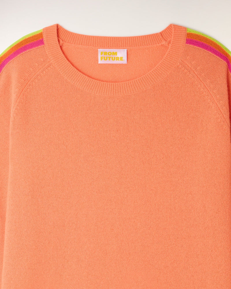 Pull Col Rond Bandes Multicolores Aux Manches - Star Orange
