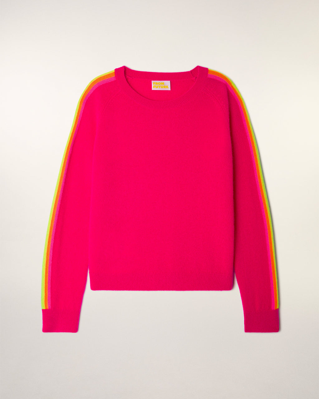 Pull Col Rond Bandes Multicolores aux Manches - Tropical Raspberry