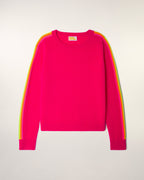 Pull Col Rond Bandes Multicolores aux Manches - Tropical Raspberry