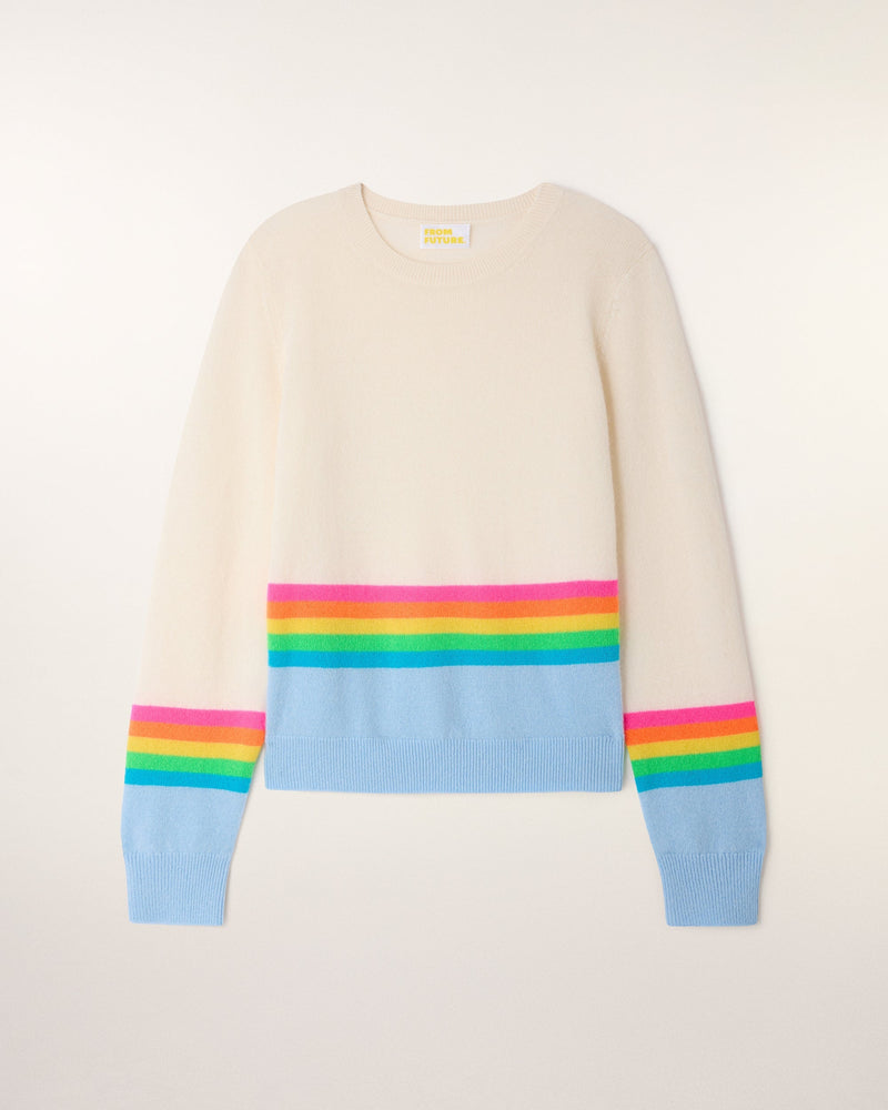 Pull Col Rond à Bandes - Baby Blue