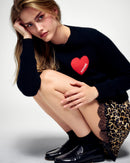 Pull Col Rond Cœur Broderie Future - Noir - Femme