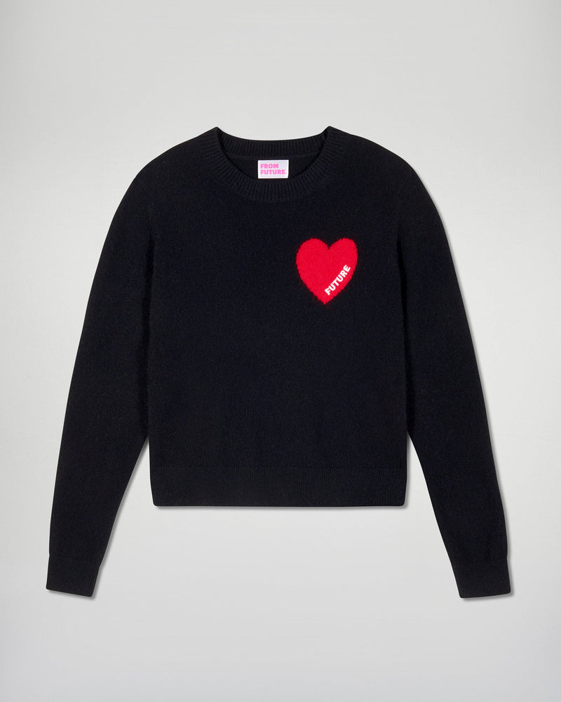 Pull Col Rond Cœur Broderie Future - Noir - Femme