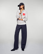 Pull Col Rond Cœur Broderie Future - Gris Chiné Clair - Femme