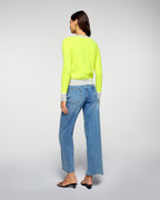 Pull Col Rond Bicolore - Jaune Fluo - Femme