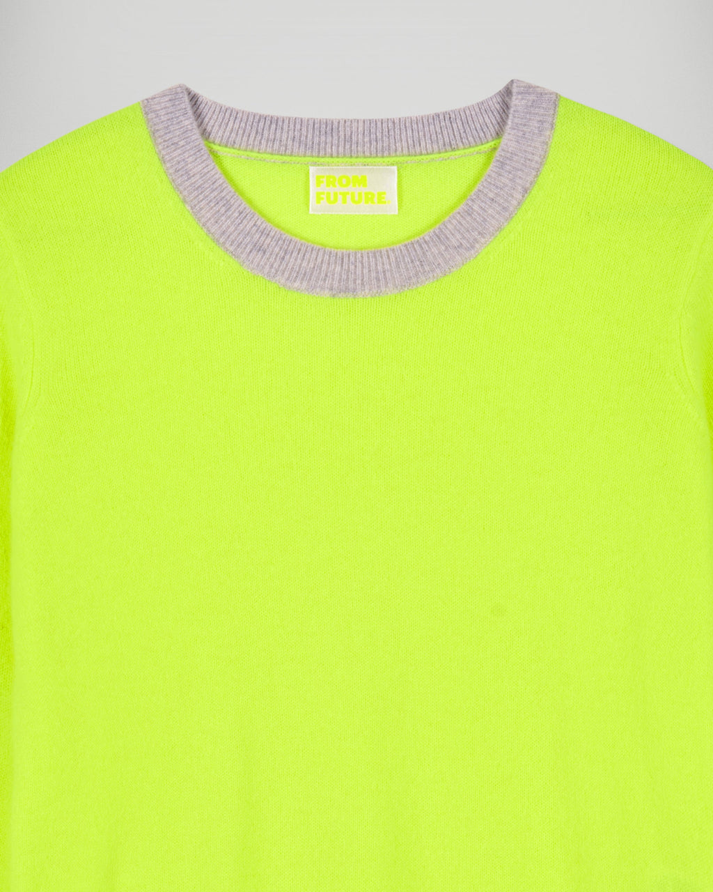 Pull Col Rond Bicolore - Jaune Fluo - Femme