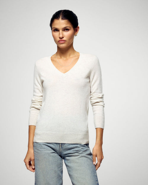 Pull Col V - Ecru Chiné - Femme