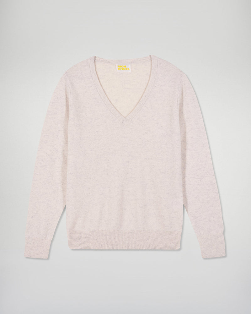 Pull Col V - Ecru Chiné - Femme