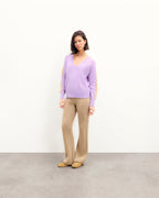 Jersey oversize de cuello en V con bandas - Lila fantasía - Mujer