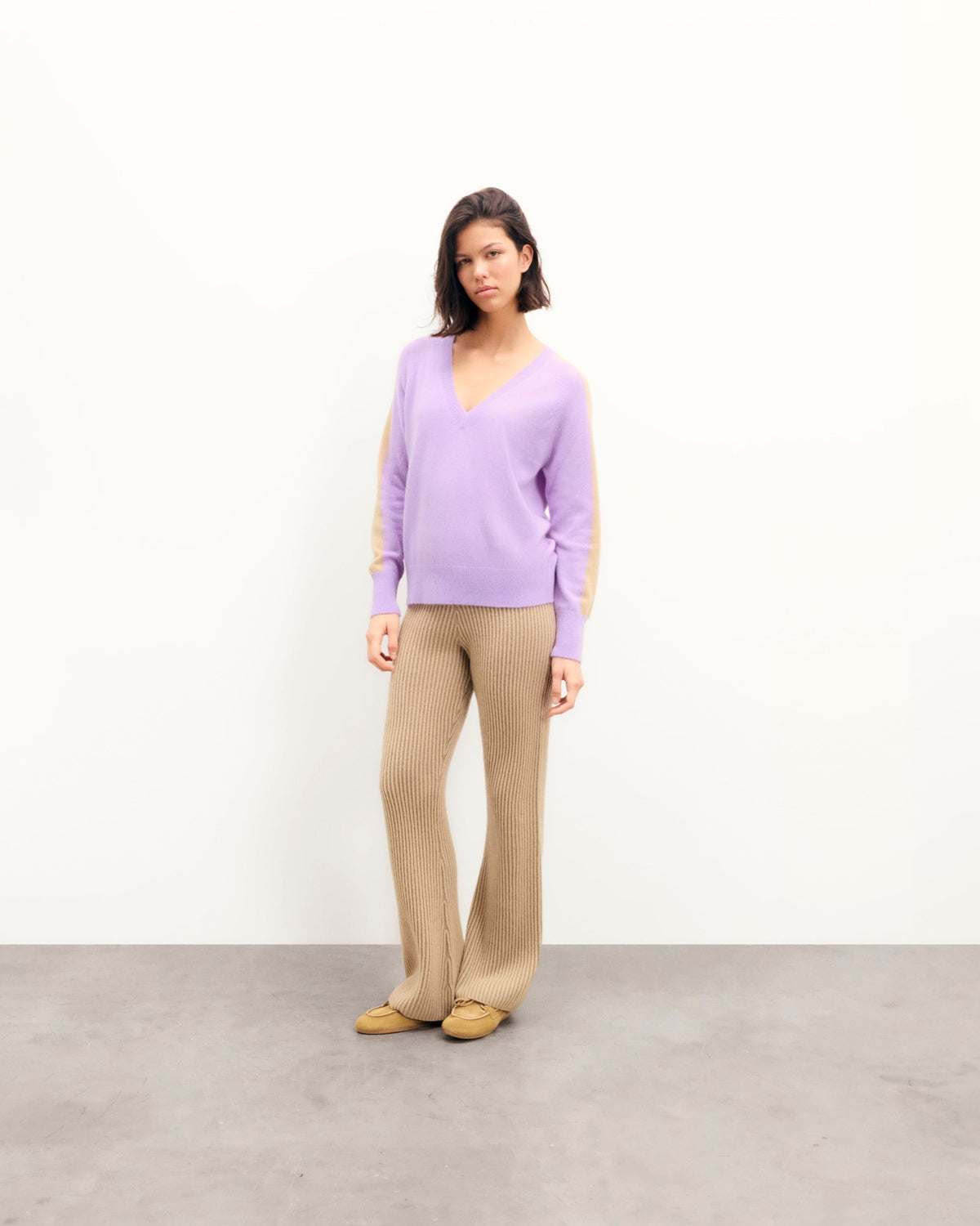 Jersey oversize de cuello en V con bandas - Lila fantasía - Mujer