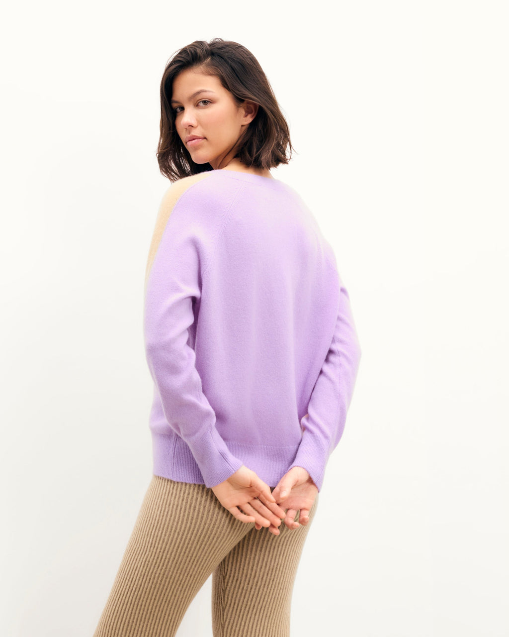 Jersey oversize de cuello en V con bandas - Lila fantasía - Mujer