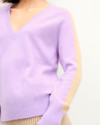 Jersey oversize de cuello en V con bandas - Lila fantasía - Mujer