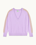 Jersey oversize de cuello en V con bandas - Lila fantasía - Mujer