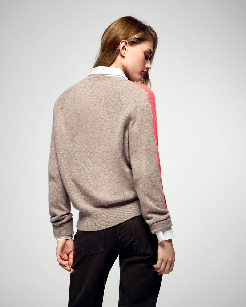 Pull Col V - Taupe Chiné - Femme