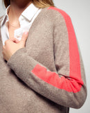 Pull Col V - Taupe Chiné - Femme