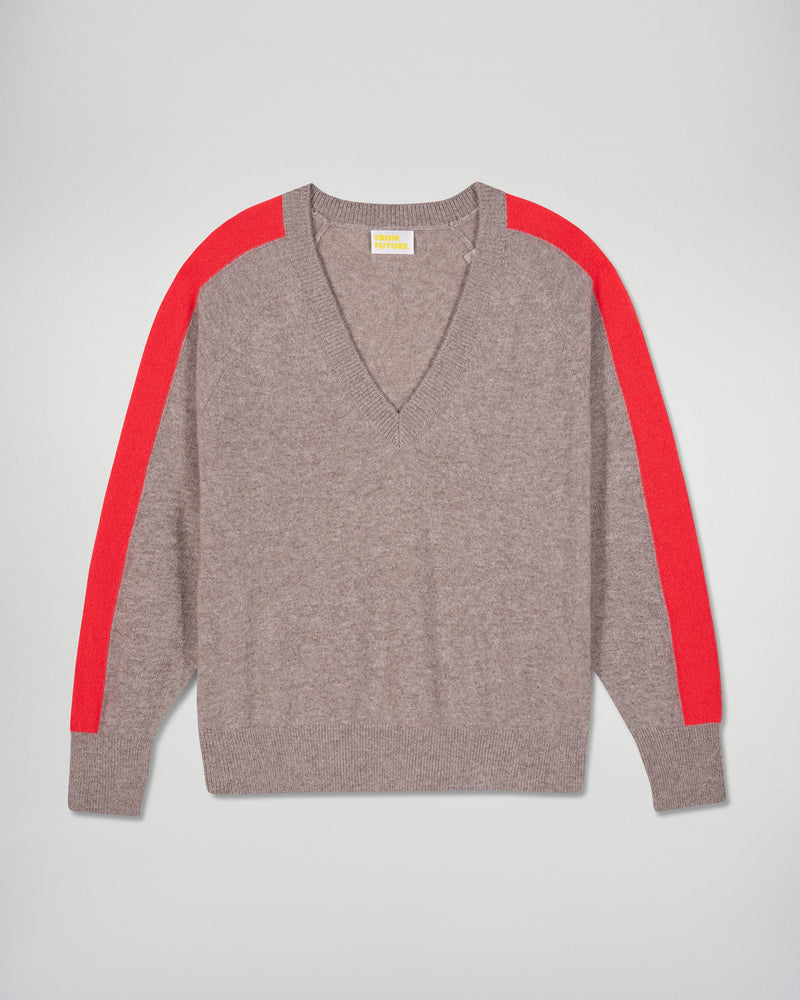 Pull Col V - Taupe Chiné - Femme