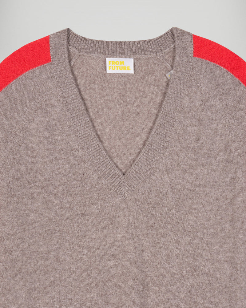 Pull Col V - Taupe Chiné - Femme