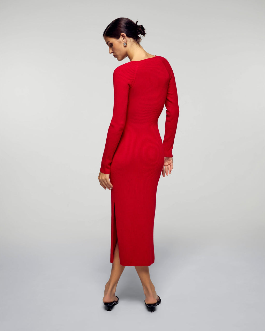Vestido de manga larga con escote corazón - Rojo intenso - Mujer