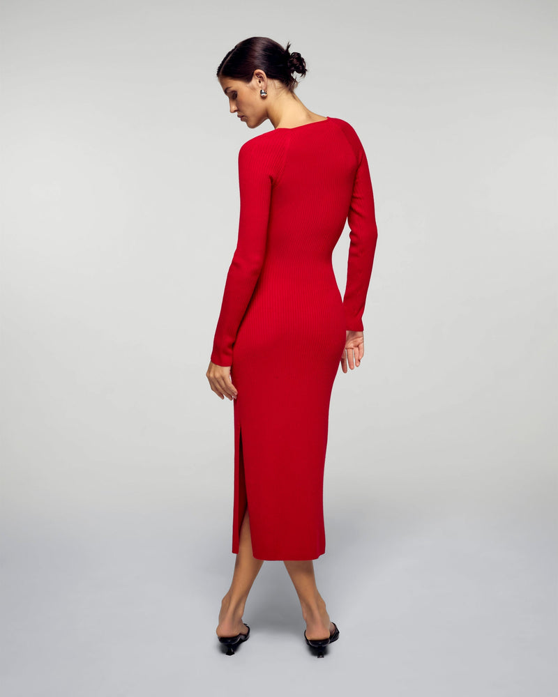 Robe Manches Longues Décolleté Cœur- Hot Red - Femme