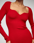 Vestido de manga larga con escote corazón - Rojo intenso - Mujer