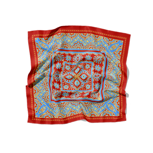Hoian Silk Scarf - Red & Blue - 100% Silk