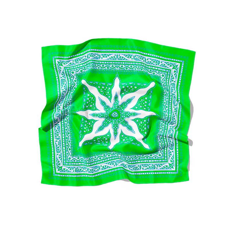 Foulard Siargao Soie - Vert & Blanc - 100% Soie