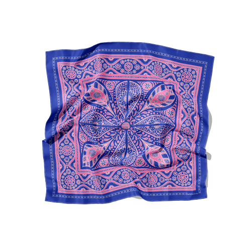 Foulard Vang Vieng Soie - Bleu & Rose - 100% Soie