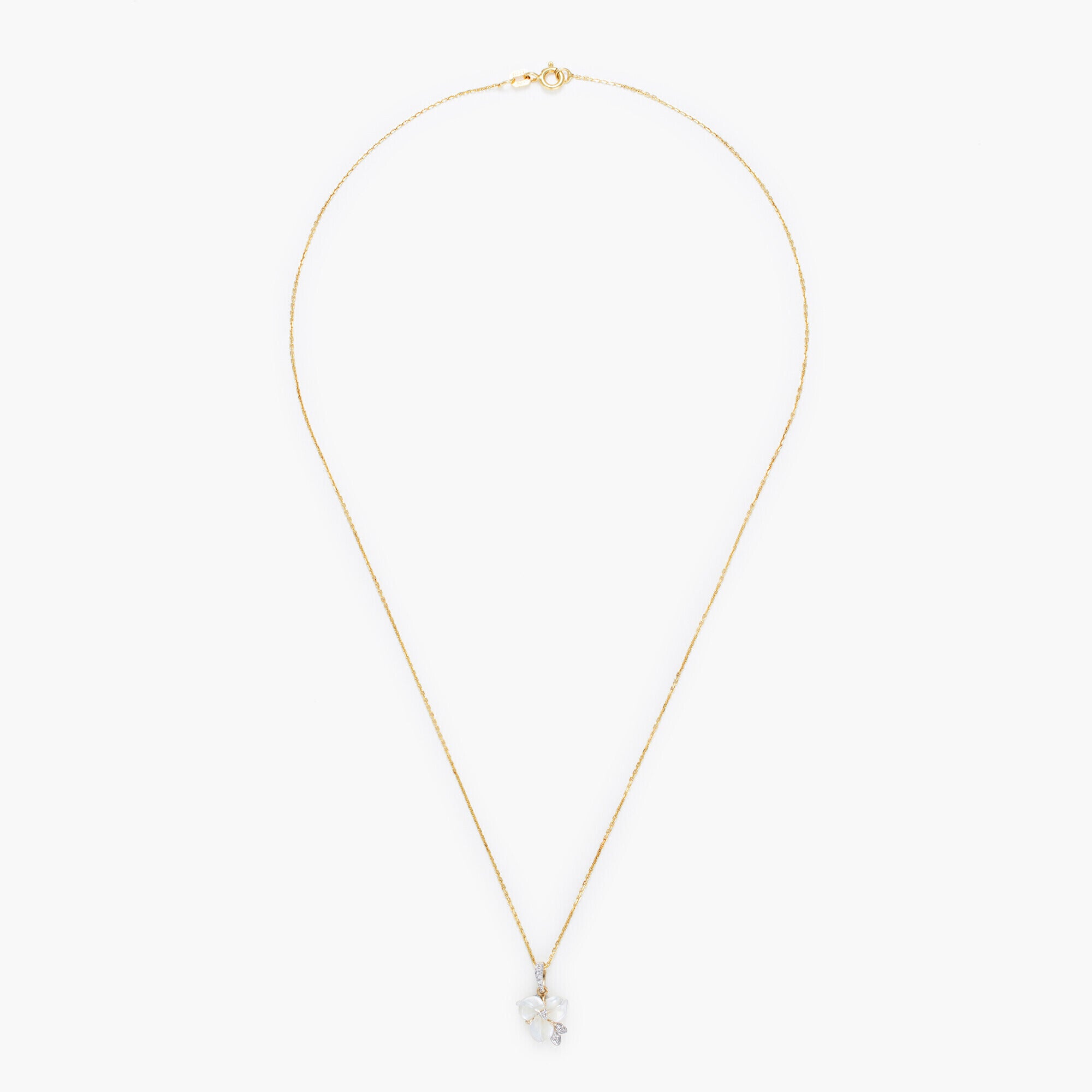 Colgante “Tradescantia” Diamantes 0,04/12 y Nácar Blanco