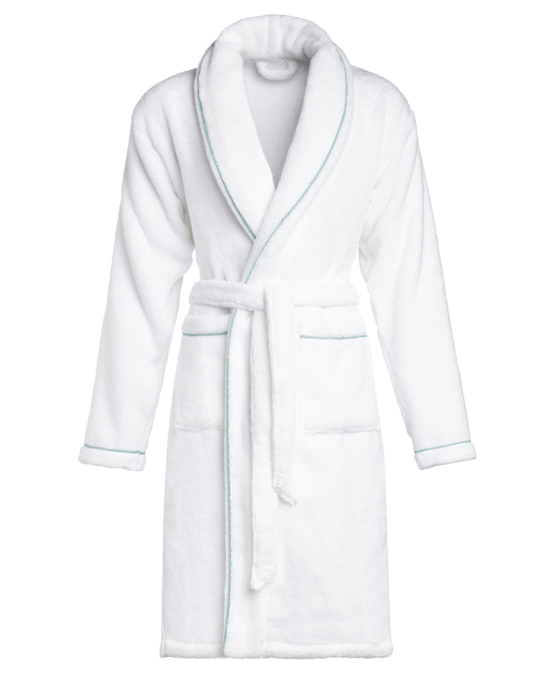 Peignoir - Éponge - Blanc Liseré Bleu Givré