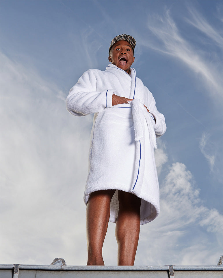 Peignoir - Éponge - Blanc Liseré Bleu Cobalt