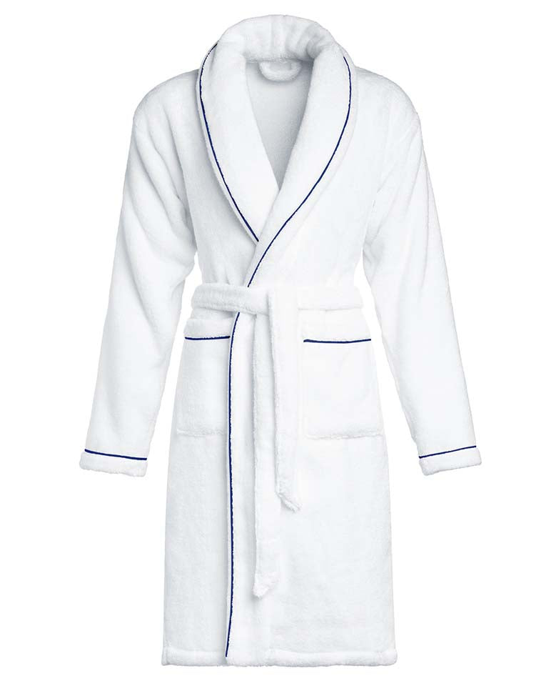 Peignoir - Éponge - Blanc Liseré Bleu Cobalt