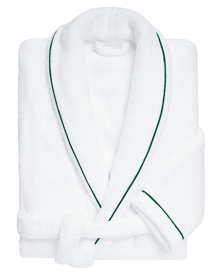 Accappatoio in spugna - Bianco con profilo verde inglese