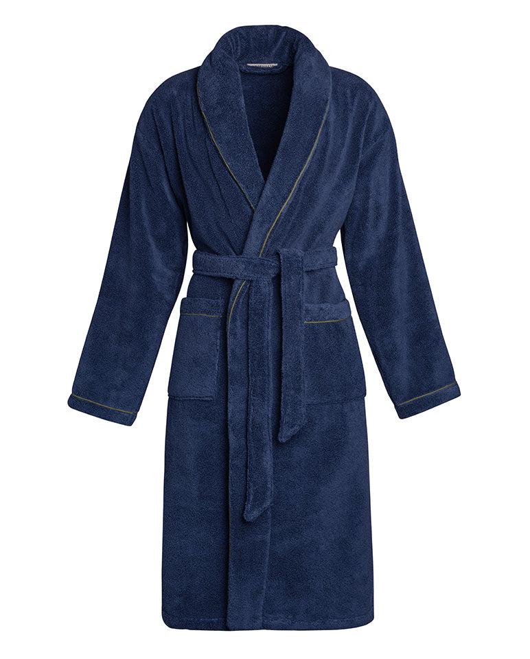 Peignoir éponge - Bleu Nuit liseré Kaki